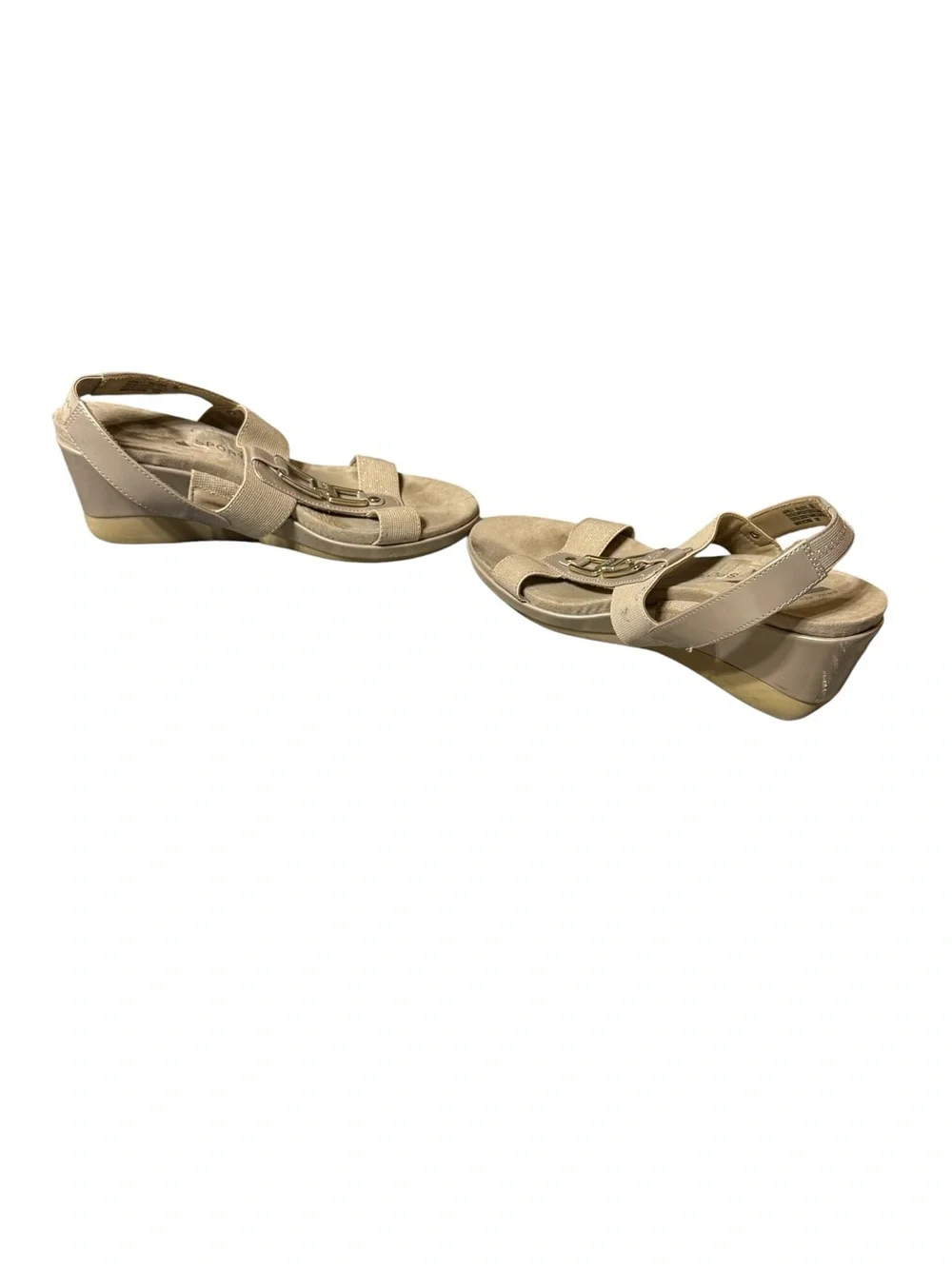 AK Anne Klein Sport Gold Wedge Sandals Elastic Comfort Strappy Shimmer 8M